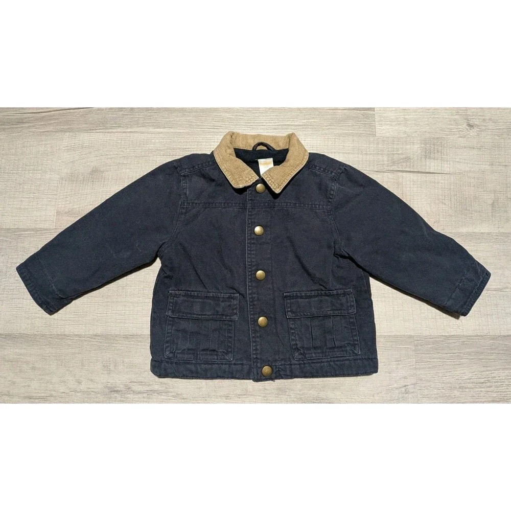 Gymboree Work Chore Jacket with Corduroy Collar and Snaps Boy's Sz 2T-3T Navy